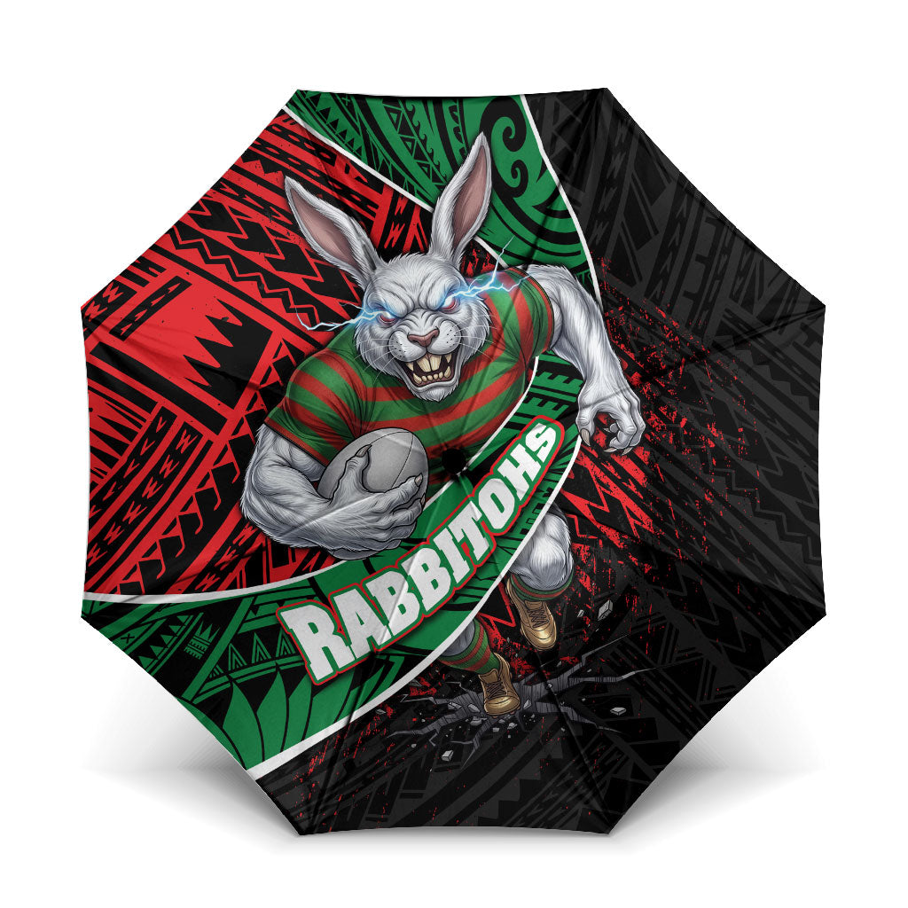 South Sydney Rabbitohs Rugby Umbrella Tribal Polynesian Power Art - Lightning Mascot