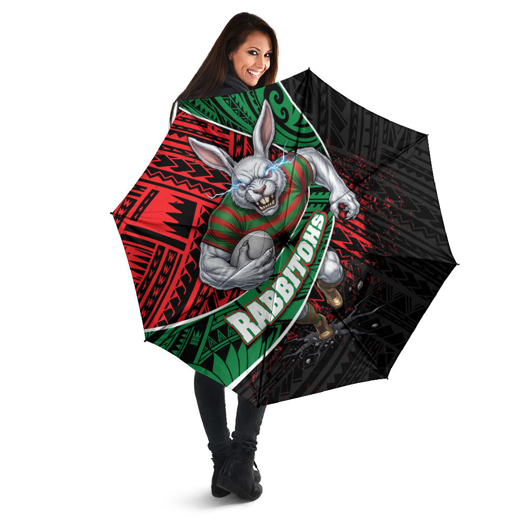 South Sydney Rabbitohs Rugby Umbrella Tribal Polynesian Power Art - Lightning Mascot