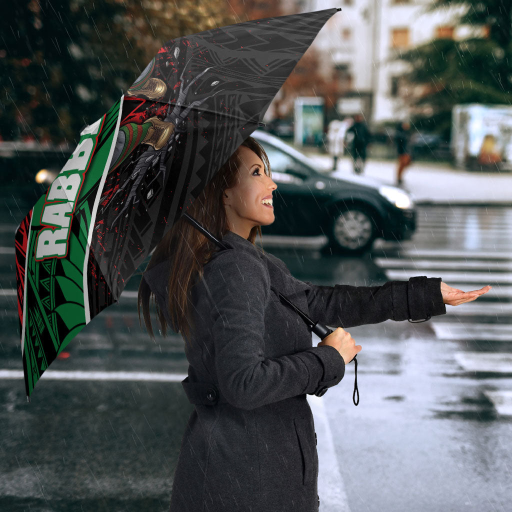 South Sydney Rabbitohs Rugby Umbrella Tribal Polynesian Power Art - Lightning Mascot