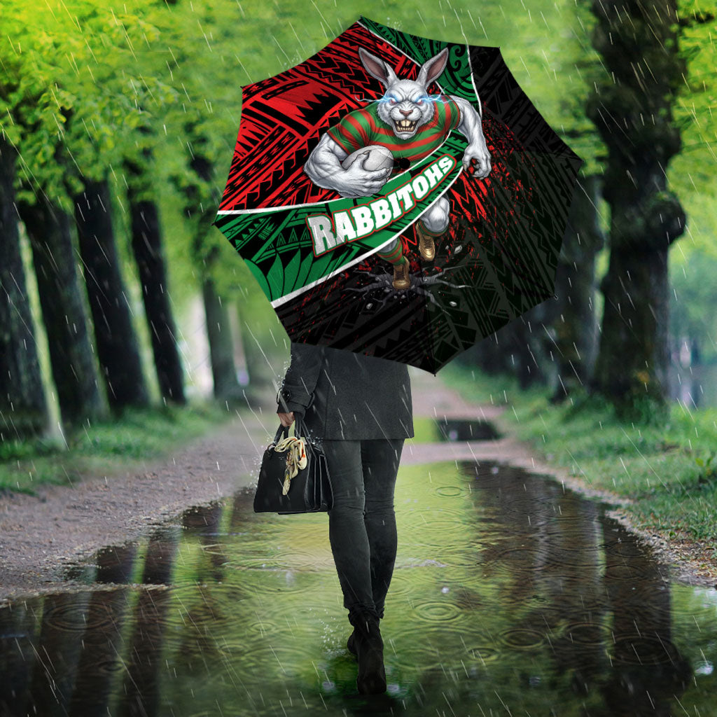 South Sydney Rabbitohs Rugby Umbrella Tribal Polynesian Power Art - Lightning Mascot