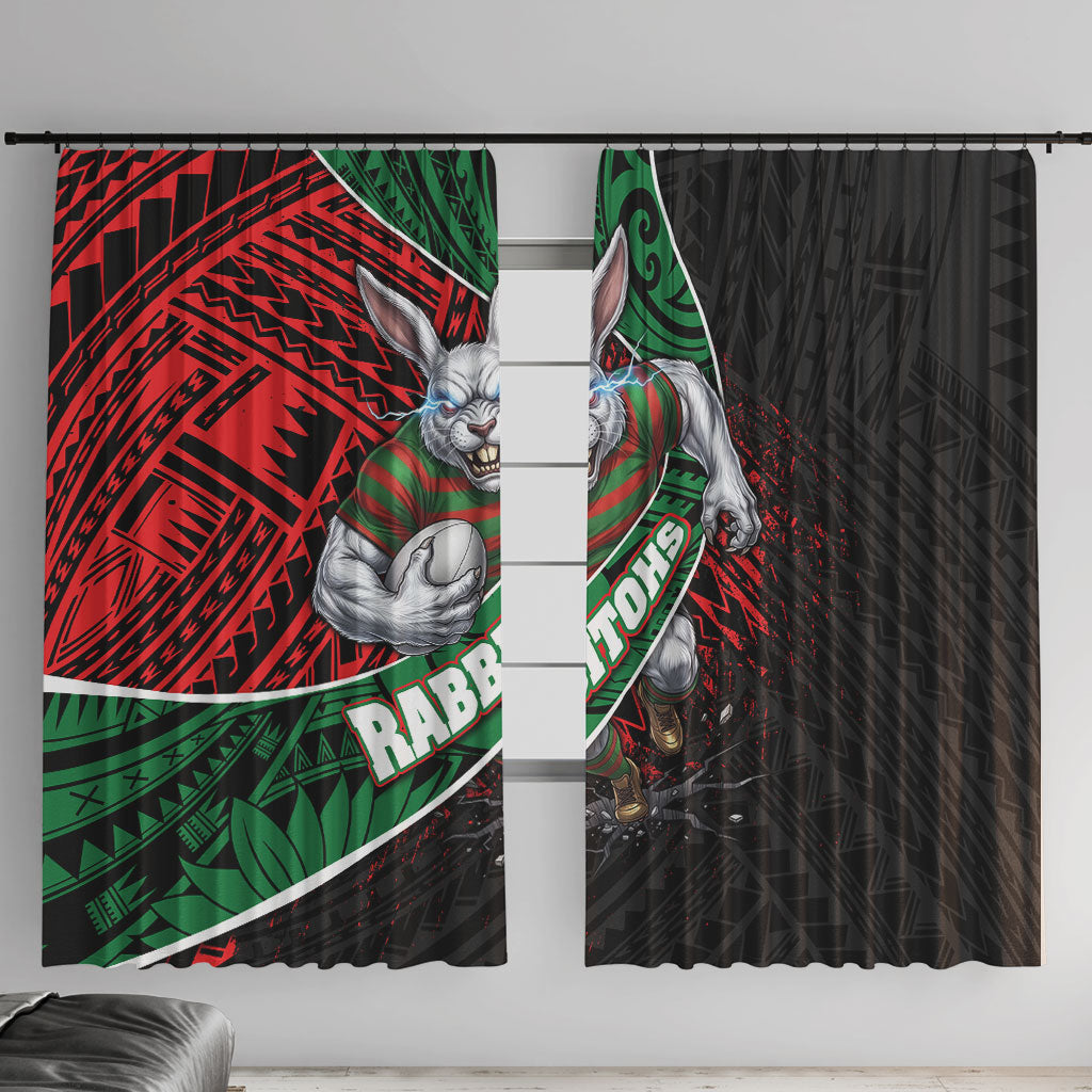 South Sydney Rabbitohs Rugby Window Curtain Tribal Polynesian Power Art - Lightning Mascot