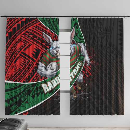 South Sydney Rabbitohs Rugby Window Curtain Tribal Polynesian Power Art - Lightning Mascot