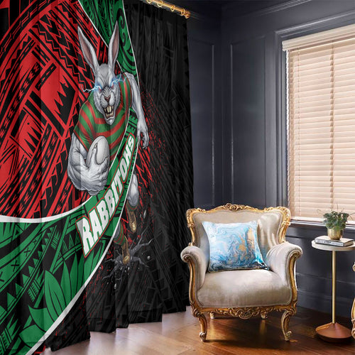 South Sydney Rabbitohs Rugby Window Curtain Tribal Polynesian Power Art - Lightning Mascot