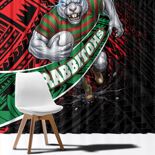 South Sydney Rabbitohs Rugby Window Curtain Tribal Polynesian Power Art - Lightning Mascot