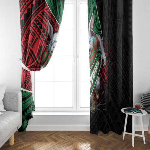 South Sydney Rabbitohs Rugby Window Curtain Tribal Polynesian Power Art - Lightning Mascot