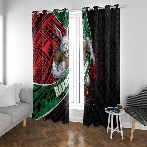 South Sydney Rabbitohs Rugby Window Curtain Tribal Polynesian Power Art - Lightning Mascot