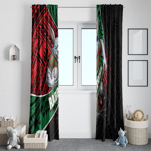 South Sydney Rabbitohs Rugby Window Curtain Tribal Polynesian Power Art - Lightning Mascot