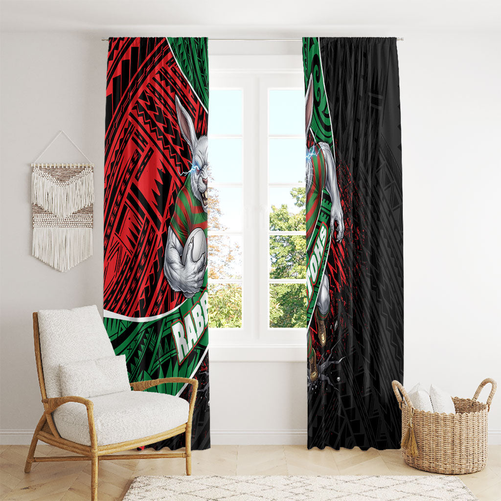 South Sydney Rabbitohs Rugby Window Curtain Tribal Polynesian Power Art - Lightning Mascot