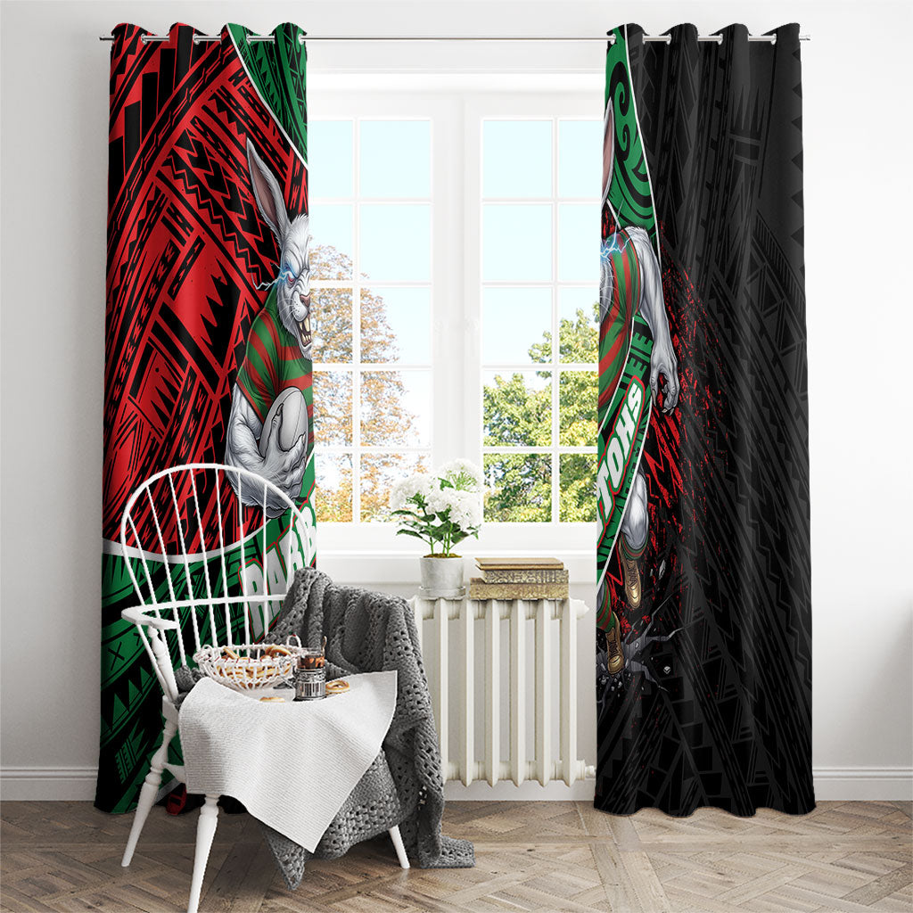 South Sydney Rabbitohs Rugby Window Curtain Tribal Polynesian Power Art - Lightning Mascot