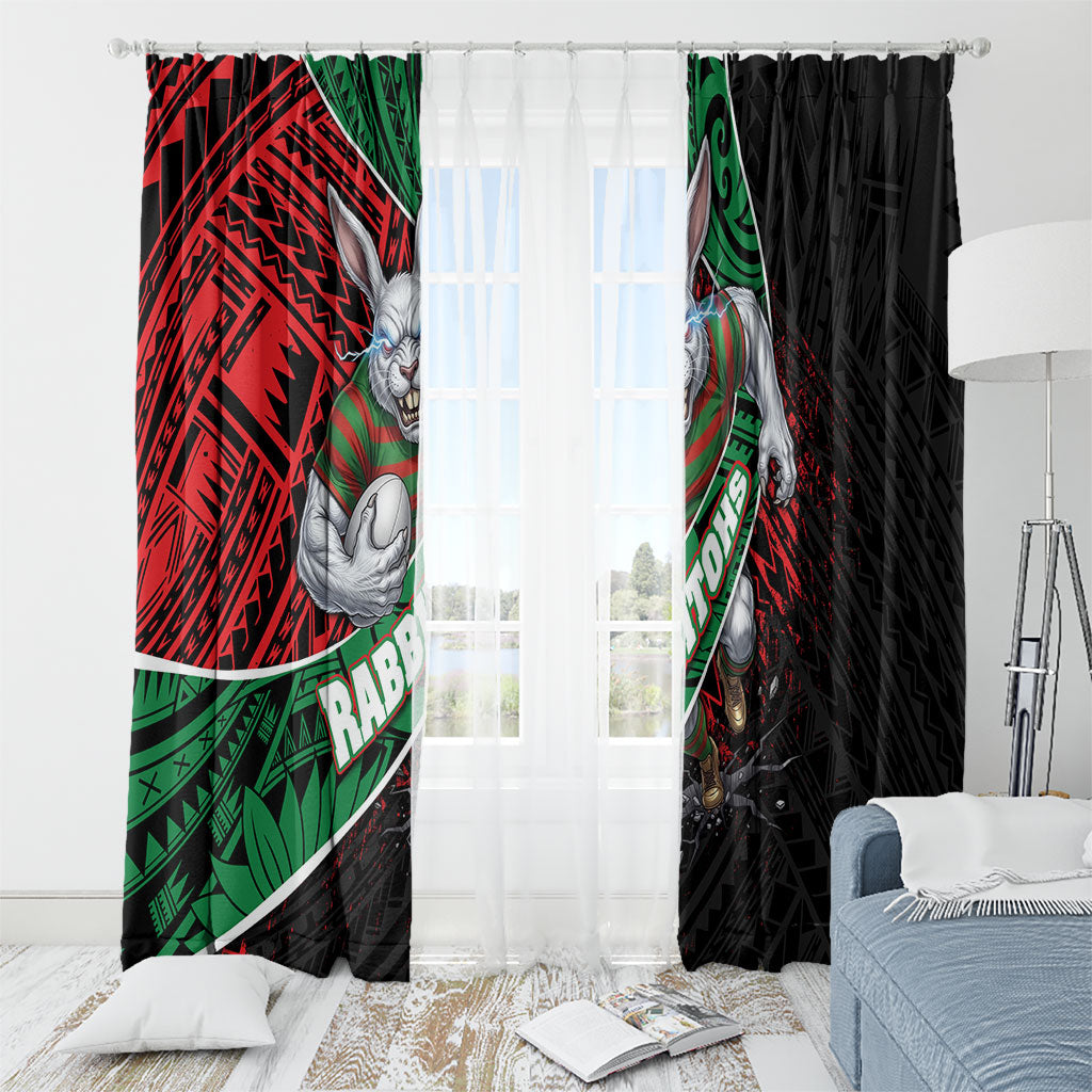 South Sydney Rabbitohs Rugby Window Curtain Tribal Polynesian Power Art - Lightning Mascot