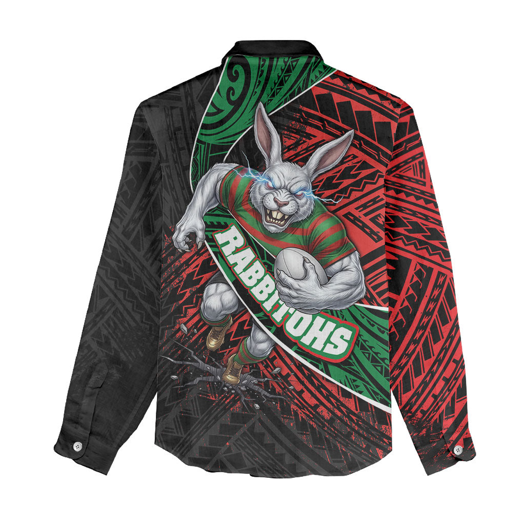 South Sydney Rabbitohs Rugby Women Casual Shirt Tribal Polynesian Power Art - Lightning Mascot