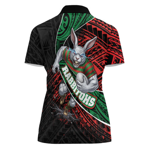South Sydney Rabbitohs Rugby Women Polo Shirt Tribal Polynesian Power Art - Lightning Mascot