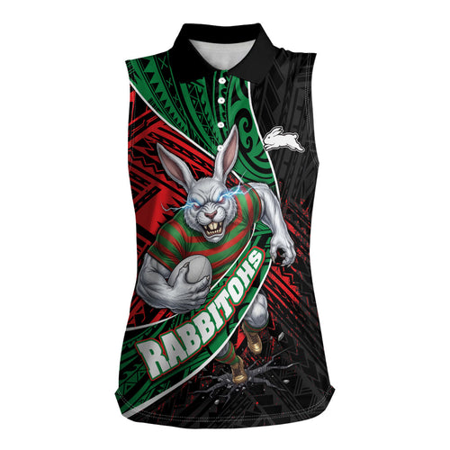 South Sydney Rabbitohs Rugby Women Sleeveless Polo Shirt Tribal Polynesian Power Art - Lightning Mascot