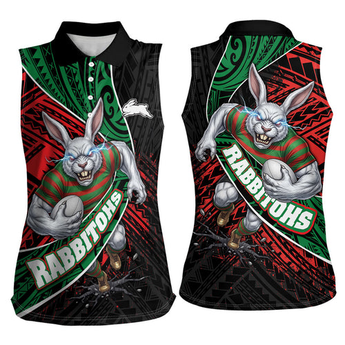South Sydney Rabbitohs Rugby Women Sleeveless Polo Shirt Tribal Polynesian Power Art - Lightning Mascot