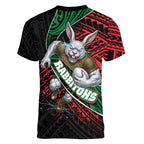 South Sydney Rabbitohs Rugby Women V-Neck T-Shirt Tribal Polynesian Power Art - Lightning Mascot