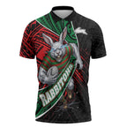 South Sydney Rabbitohs Rugby Zipper Polo Shirt Tribal Polynesian Power Art - Lightning Mascot