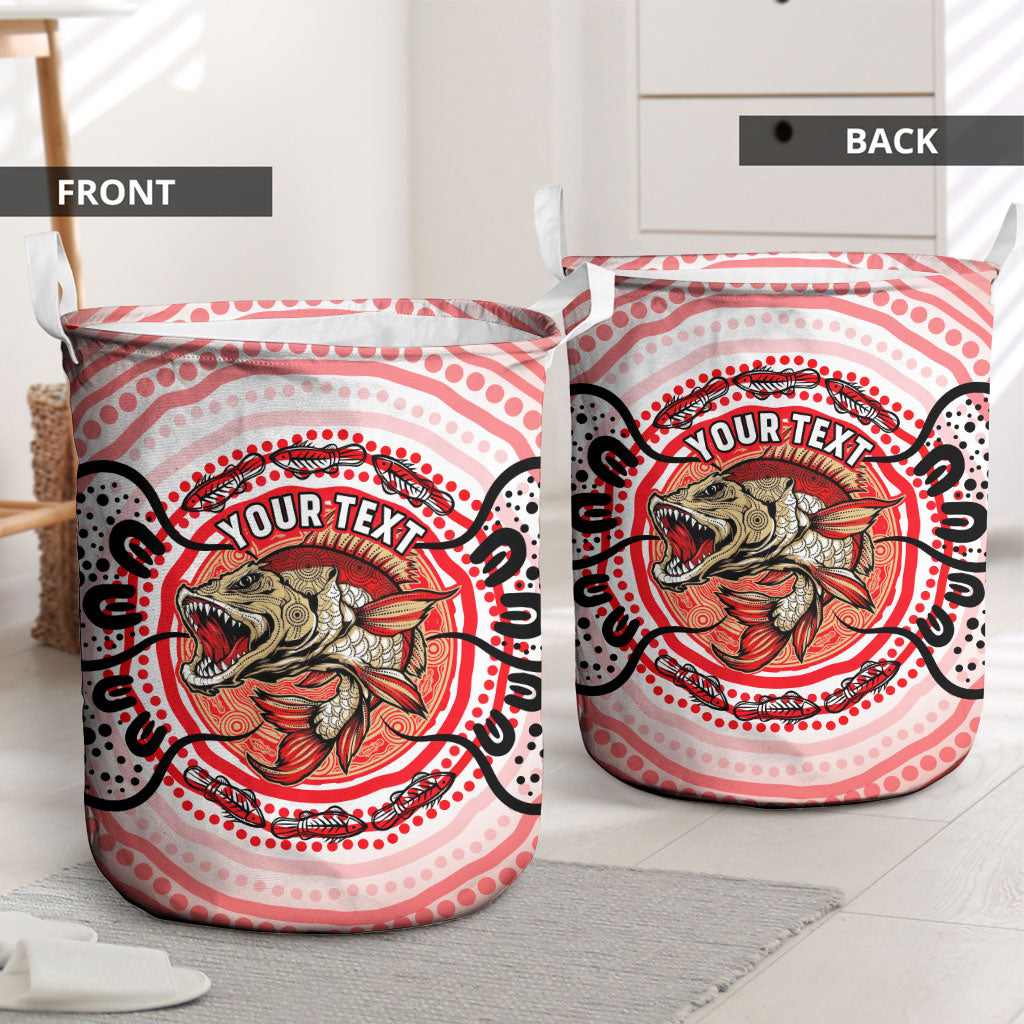 Personalised Aboriginal Barramundi Fish Laundry Basket Indigenous Dot Art - Dreamtime Spirit Animal