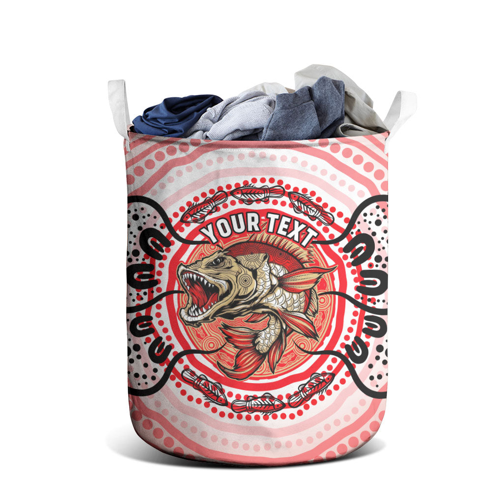 Personalised Aboriginal Barramundi Fish Laundry Basket Indigenous Dot Art - Dreamtime Spirit Animal