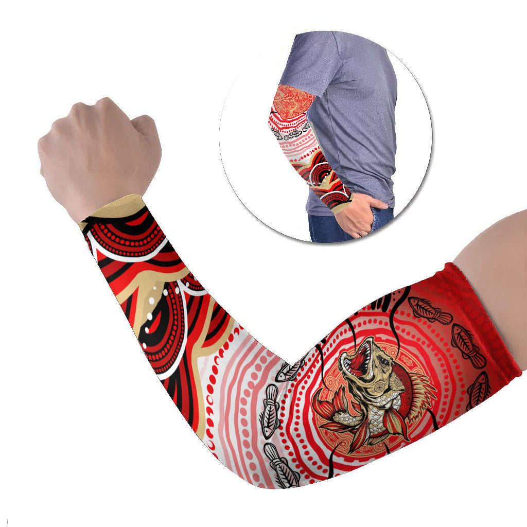 Personalised Aboriginal Barramundi Fish Arm Sleeves Indigenous Dot Art - Dreamtime Spirit Animal