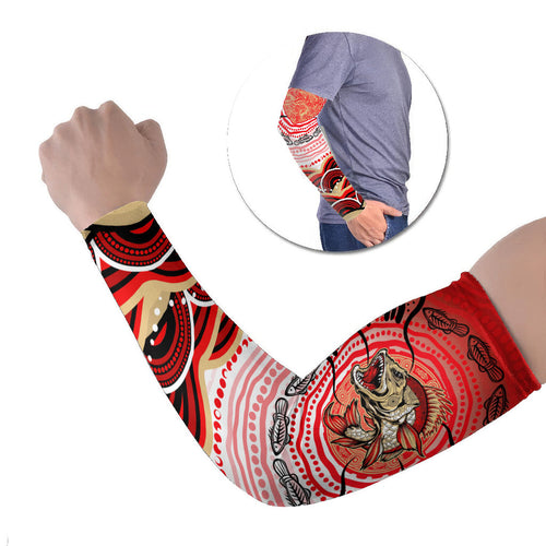 Personalised Aboriginal Barramundi Fish Arm Sleeves Indigenous Dot Art - Dreamtime Spirit Animal