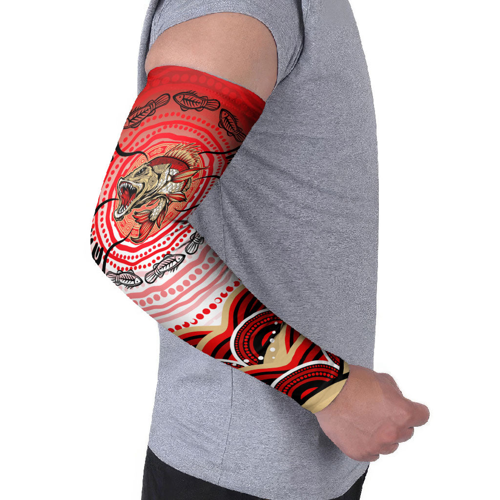 Personalised Aboriginal Barramundi Fish Arm Sleeves Indigenous Dot Art - Dreamtime Spirit Animal