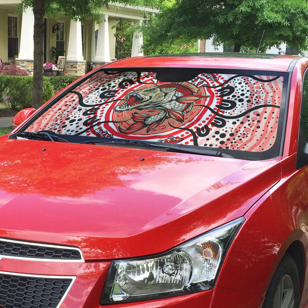 Personalised Aboriginal Barramundi Fish Auto Sun Shade Indigenous Dot Art - Dreamtime Spirit Animal