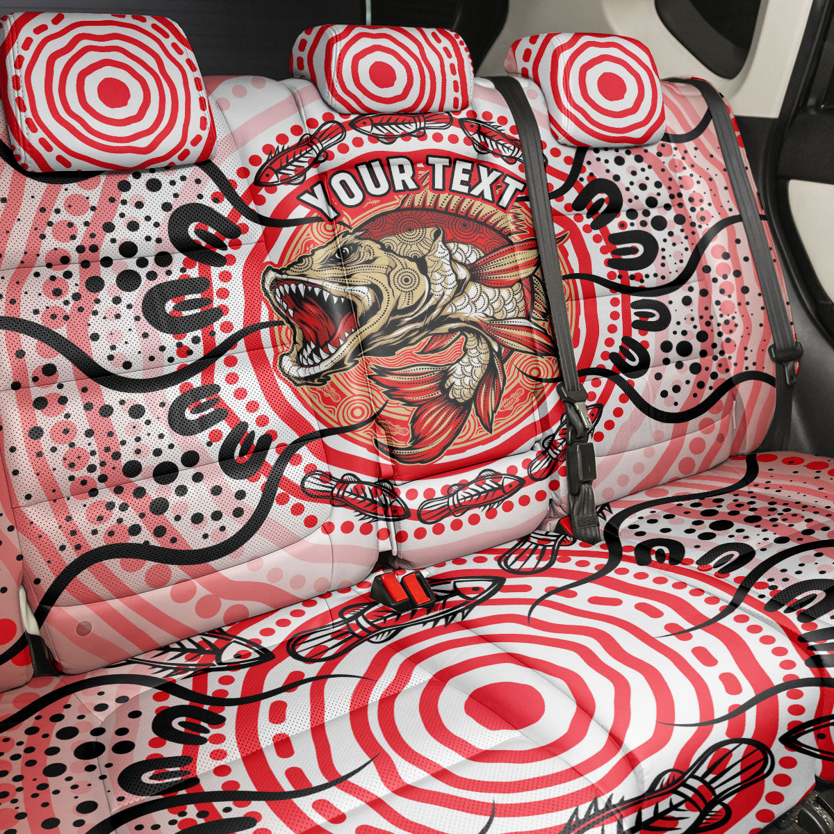 Personalised Aboriginal Barramundi Fish Back Car Seat Cover Indigenous Dot Art - Dreamtime Spirit Animal