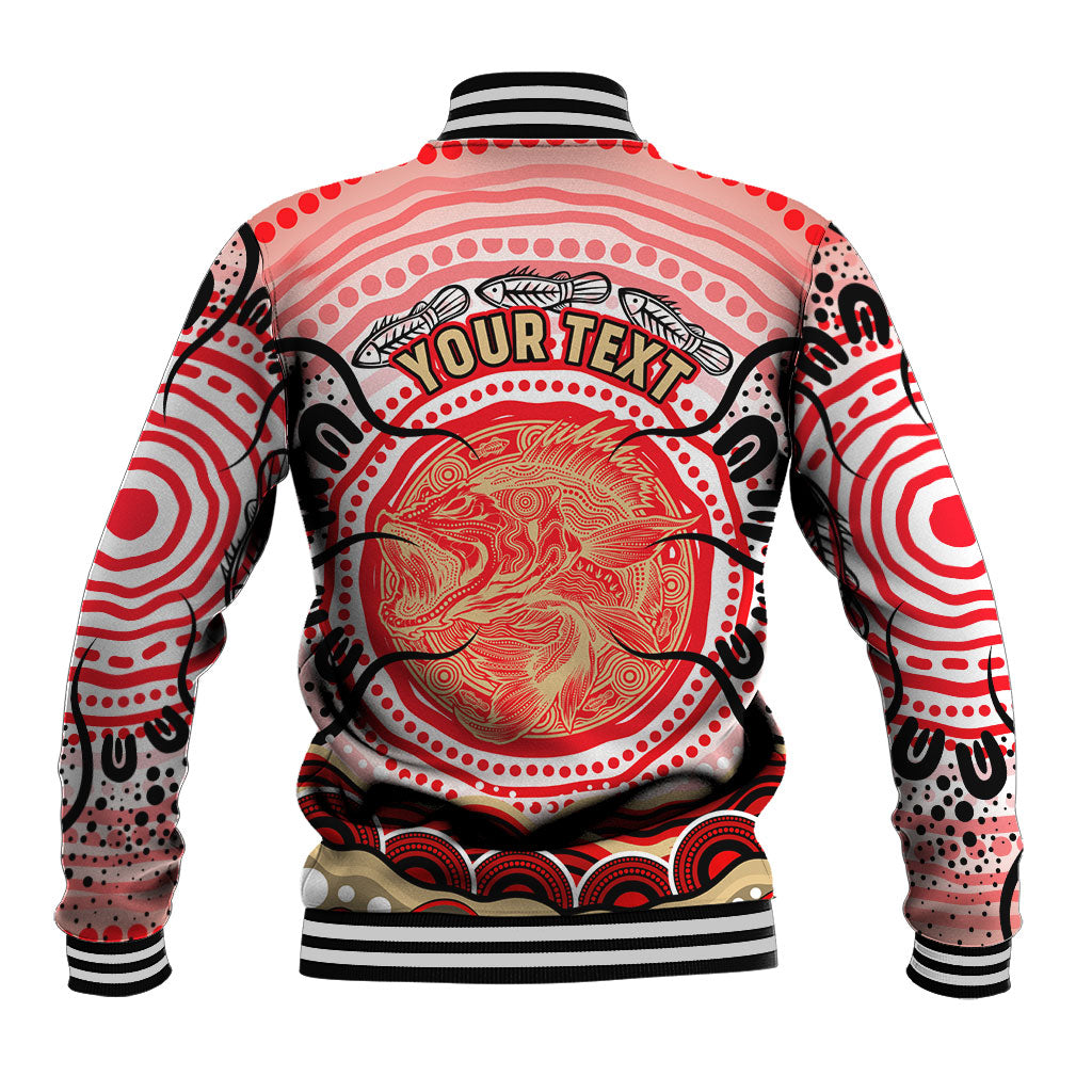 Personalised Aboriginal Barramundi Fish Baseball Jacket Indigenous Dot Art - Dreamtime Spirit Animal