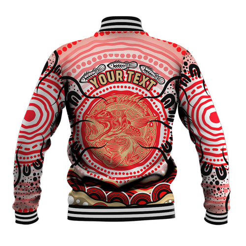 Personalised Aboriginal Barramundi Fish Baseball Jacket Indigenous Dot Art - Dreamtime Spirit Animal