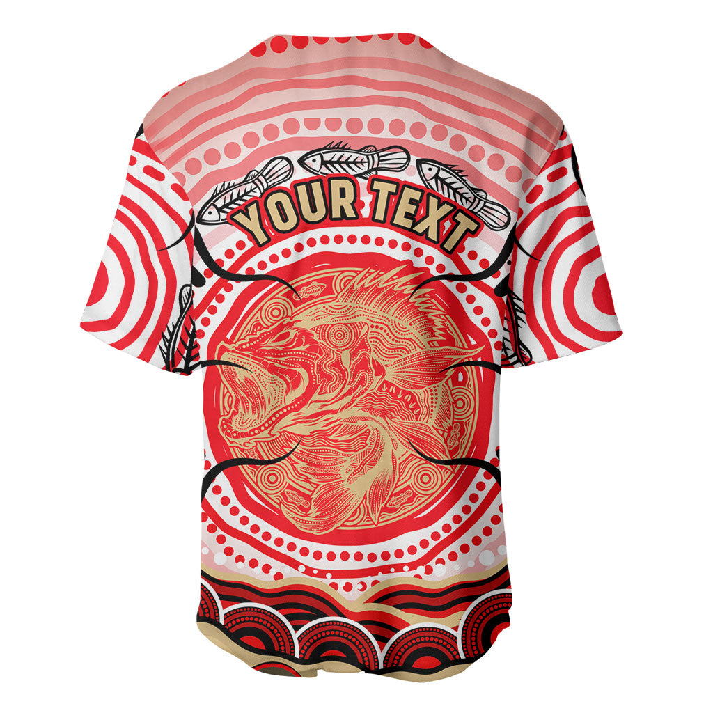 Personalised Aboriginal Barramundi Fish Baseball Jersey Indigenous Dot Art - Dreamtime Spirit Animal