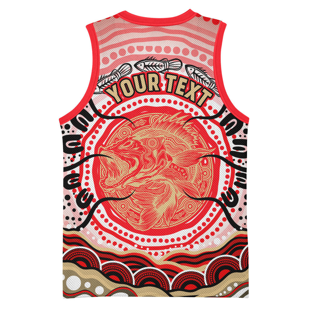 Personalised Aboriginal Barramundi Fish Basketball Jersey Indigenous Dot Art - Dreamtime Spirit Animal