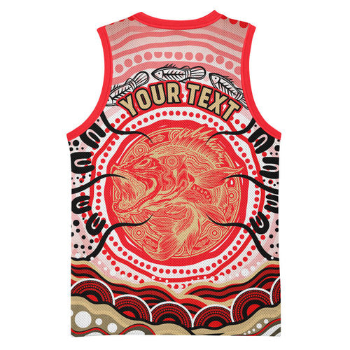 Personalised Aboriginal Barramundi Fish Basketball Jersey Indigenous Dot Art - Dreamtime Spirit Animal
