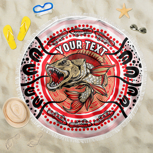 Personalised Aboriginal Barramundi Fish Beach Blanket Indigenous Dot Art - Dreamtime Spirit Animal