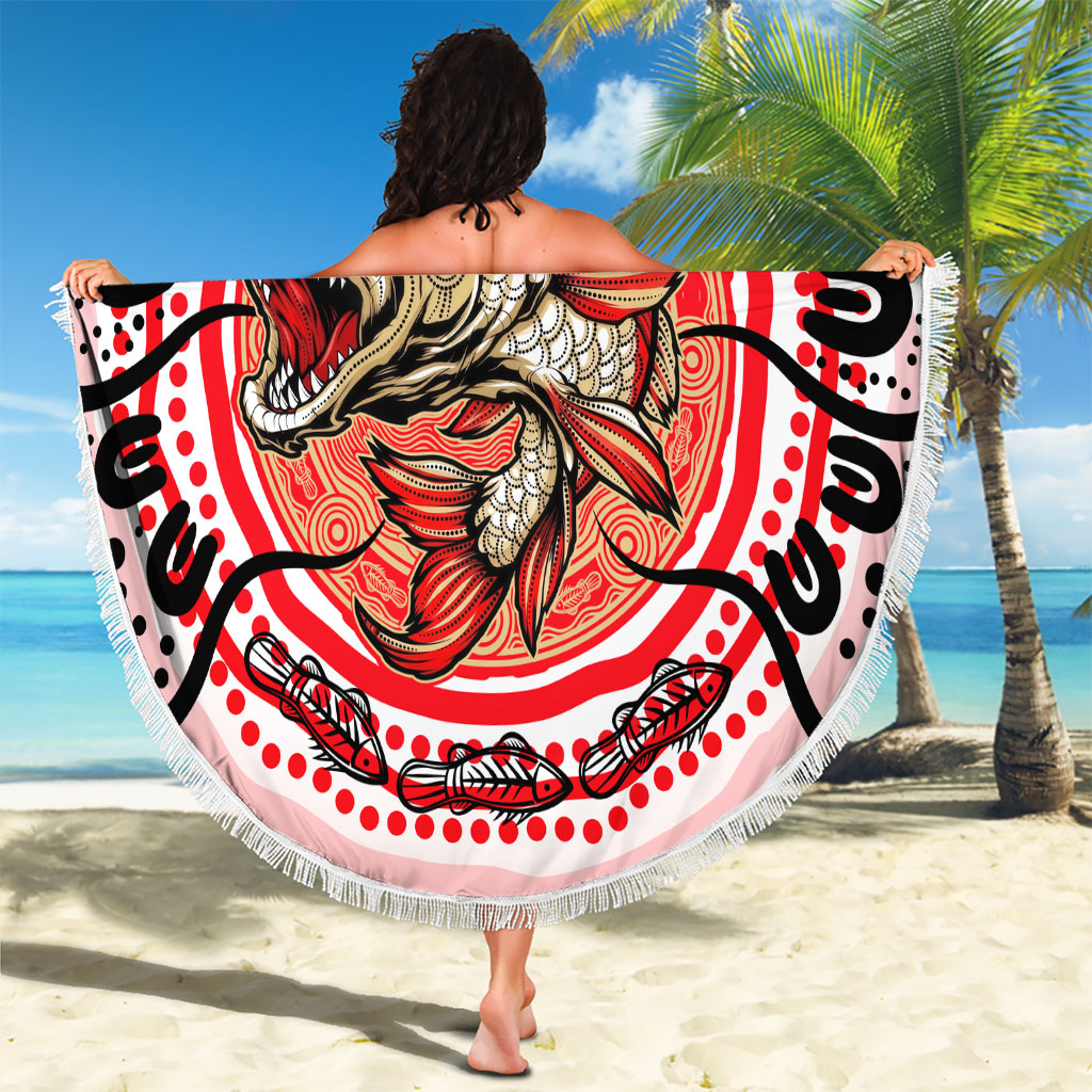 Personalised Aboriginal Barramundi Fish Beach Blanket Indigenous Dot Art - Dreamtime Spirit Animal