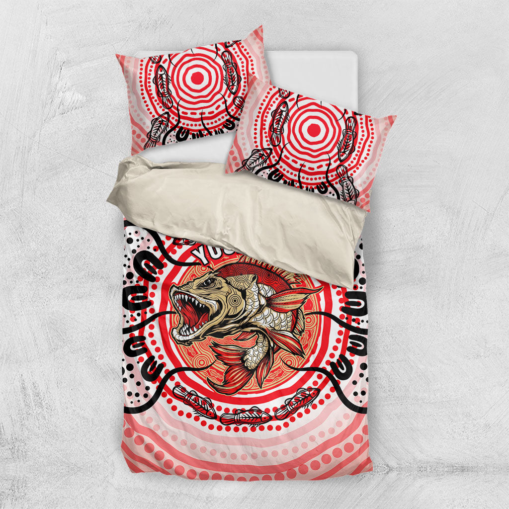 Personalised Aboriginal Barramundi Fish Bedding Set Indigenous Dot Art - Dreamtime Spirit Animal