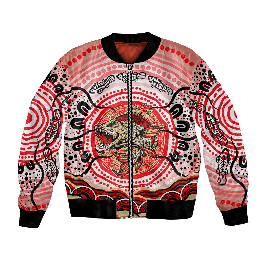 Personalised Aboriginal Barramundi Fish Bomber Jacket Indigenous Dot Art - Dreamtime Spirit Animal