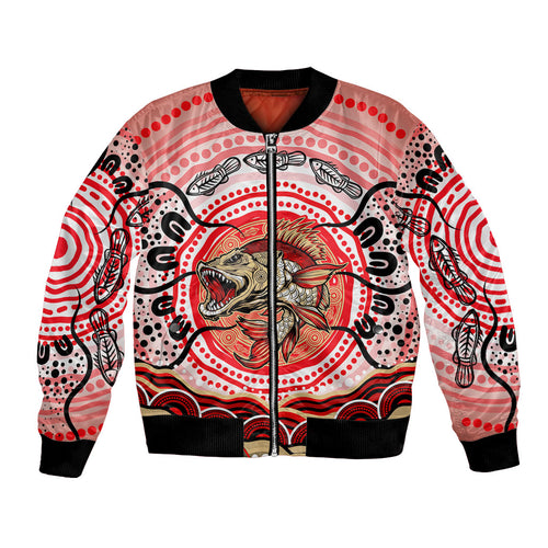 Personalised Aboriginal Barramundi Fish Bomber Jacket Indigenous Dot Art - Dreamtime Spirit Animal