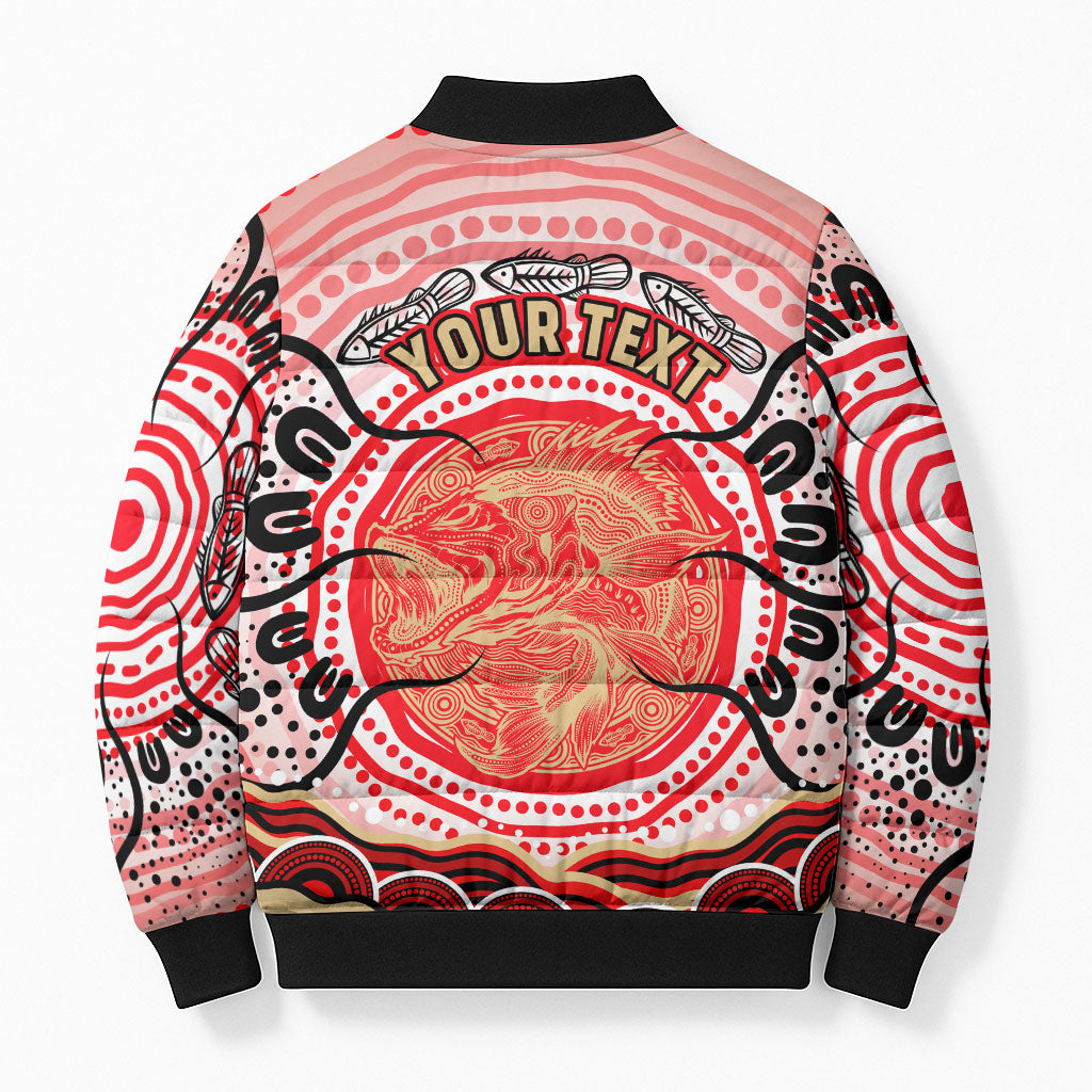 Personalised Aboriginal Barramundi Fish Bomber Puffer Jacket Indigenous Dot Art - Dreamtime Spirit Animal