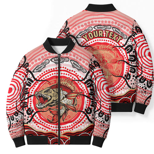 Personalised Aboriginal Barramundi Fish Bomber Puffer Jacket Indigenous Dot Art - Dreamtime Spirit Animal