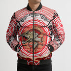 Personalised Aboriginal Barramundi Fish Bomber Puffer Jacket Indigenous Dot Art - Dreamtime Spirit Animal