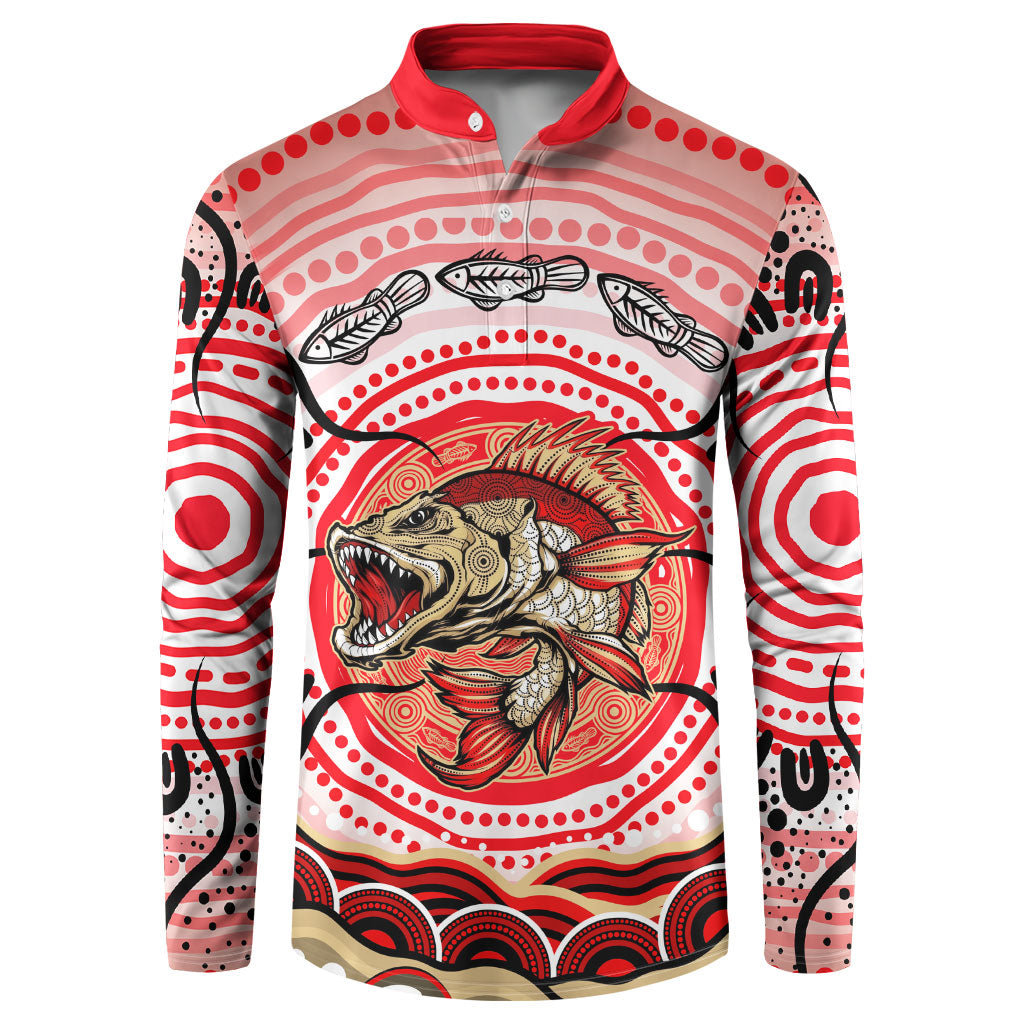 Personalised Aboriginal Barramundi Fish Button Sweatshirt Indigenous Dot Art - Dreamtime Spirit Animal