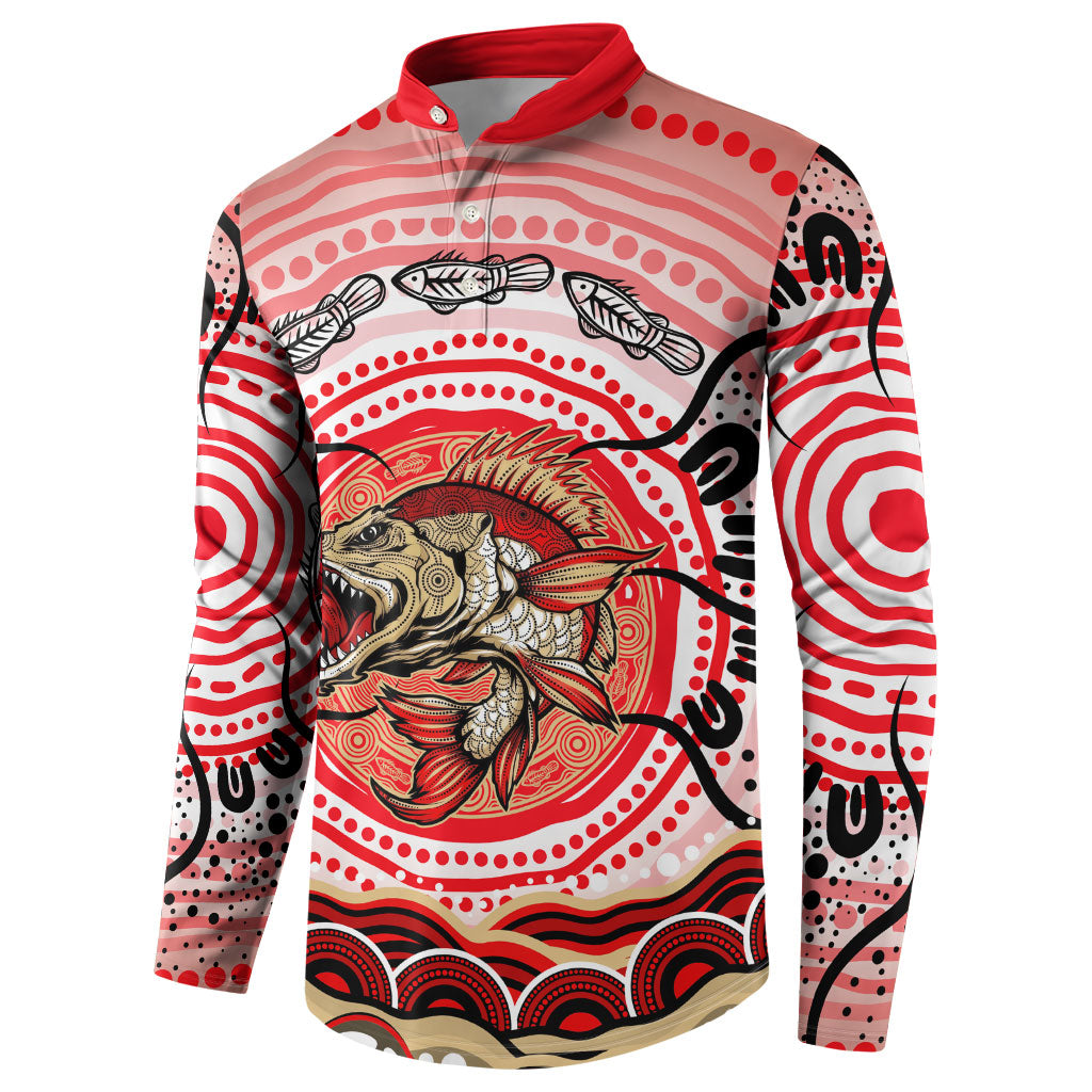 Personalised Aboriginal Barramundi Fish Button Sweatshirt Indigenous Dot Art - Dreamtime Spirit Animal