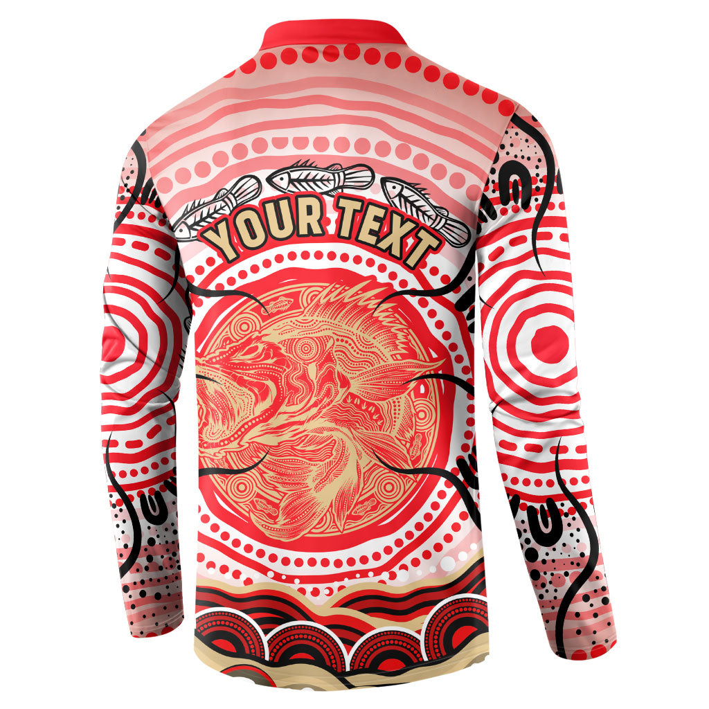 Personalised Aboriginal Barramundi Fish Button Sweatshirt Indigenous Dot Art - Dreamtime Spirit Animal