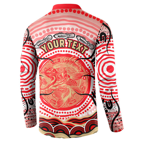 Personalised Aboriginal Barramundi Fish Button Sweatshirt Indigenous Dot Art - Dreamtime Spirit Animal