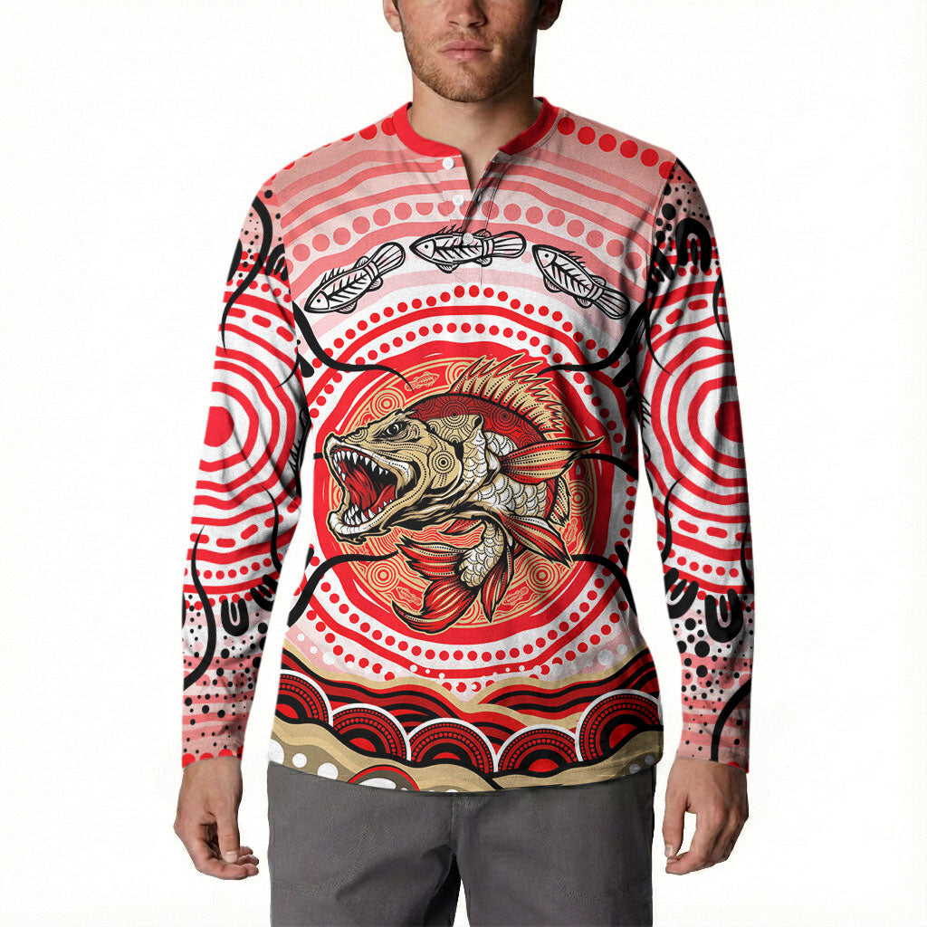 Personalised Aboriginal Barramundi Fish Button Sweatshirt Indigenous Dot Art - Dreamtime Spirit Animal