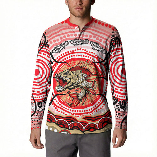 Personalised Aboriginal Barramundi Fish Button Sweatshirt Indigenous Dot Art - Dreamtime Spirit Animal