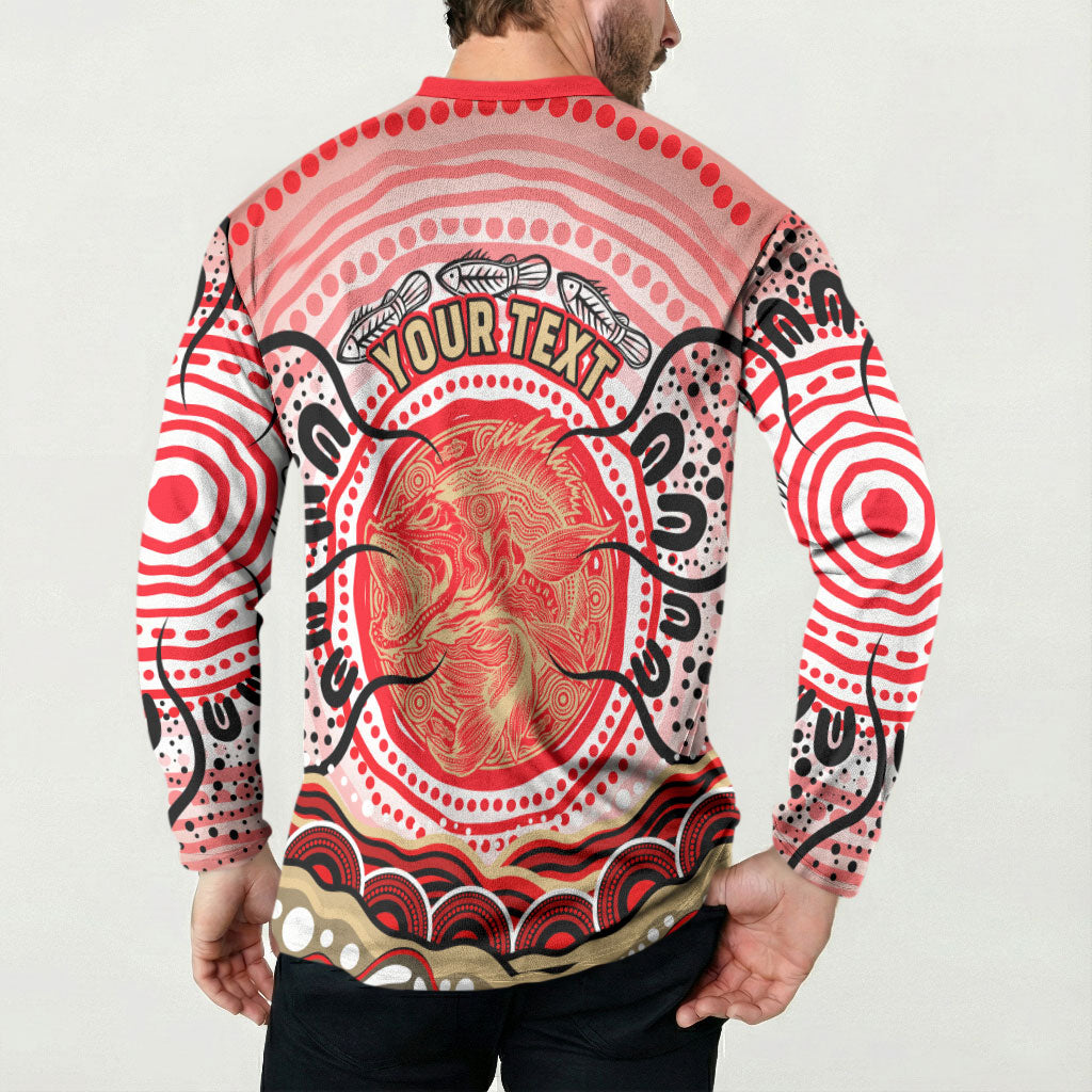 Personalised Aboriginal Barramundi Fish Button Sweatshirt Indigenous Dot Art - Dreamtime Spirit Animal