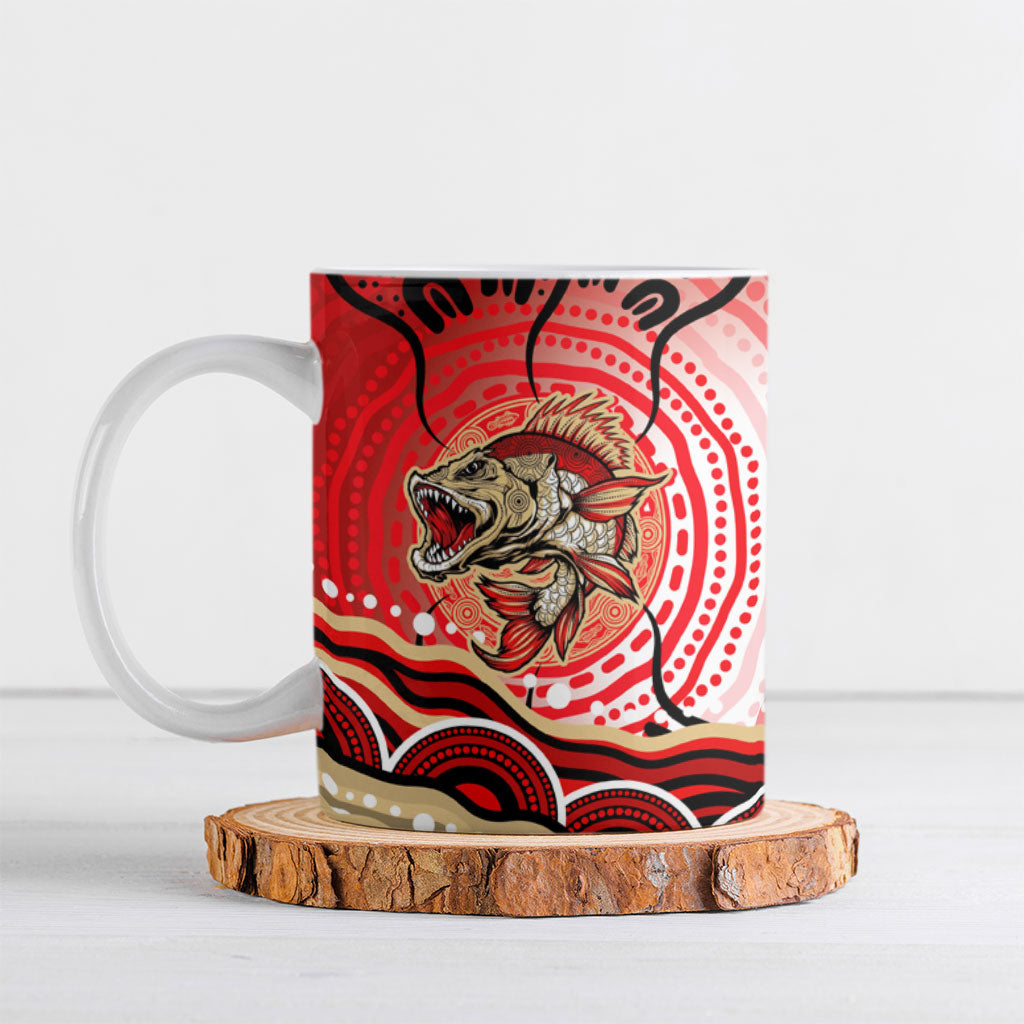 Personalised Aboriginal Barramundi Fish Ceramic Mug Indigenous Dot Art - Dreamtime Spirit Animal