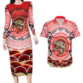Personalised Aboriginal Barramundi Fish Couples Matching Long Sleeve Bodycon Dress and Hawaiian Shirt Indigenous Dot Art - Dreamtime Spirit Animal