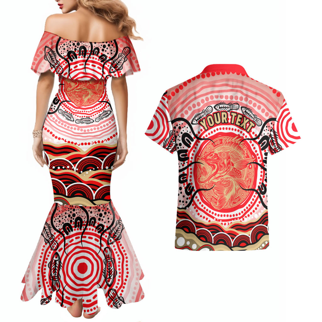 Personalised Aboriginal Barramundi Fish Couples Matching Mermaid Dress and Hawaiian Shirt Indigenous Dot Art - Dreamtime Spirit Animal